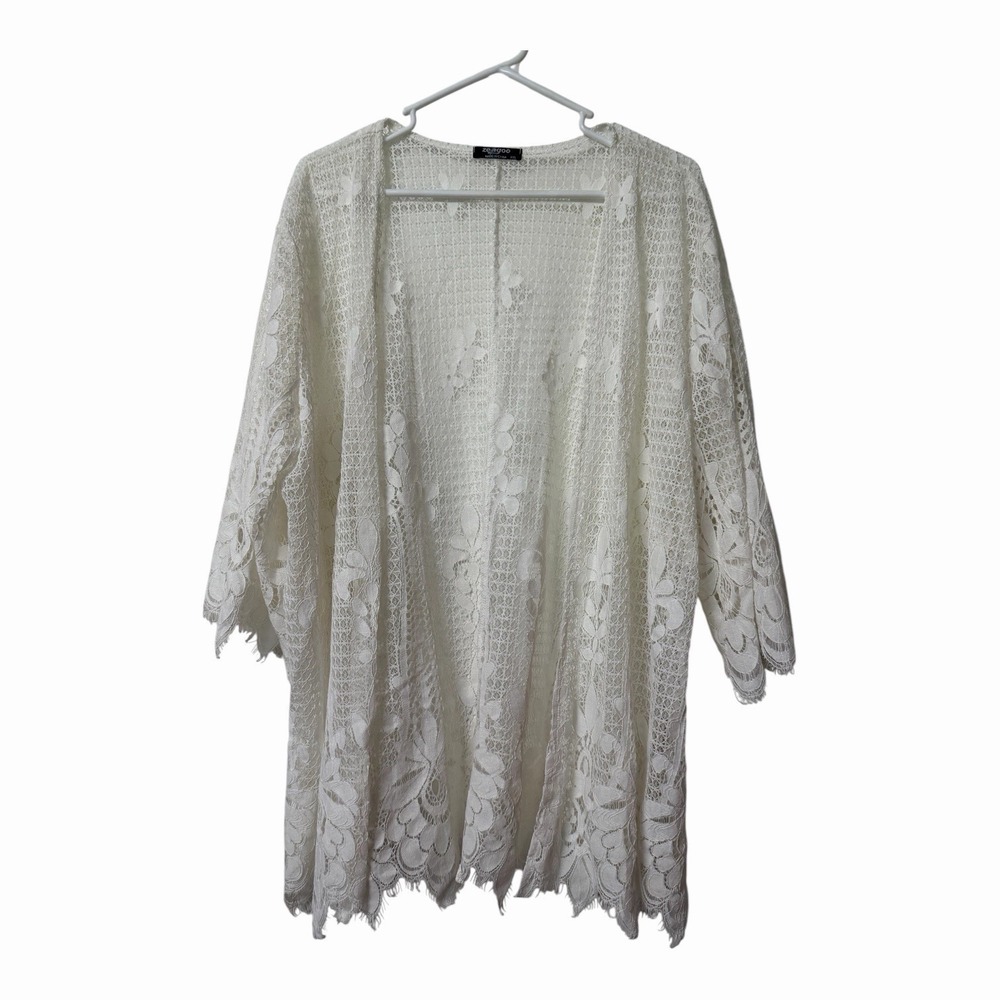 Zeagoo White Lace Kimono Floral Lace Boho Beach Cover Up XXL